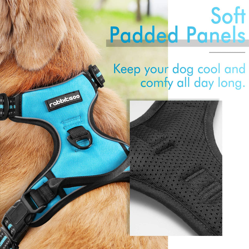 rabbitgoo Dog Harness, No-Pull Pet Harness with 2 Leash Clips, Adjustable Soft Padded Dog Vest, Reflective Outdoor Pet Oxford Vest with Easy Control Handle Small Baby Blue - PawsPlanet Australia