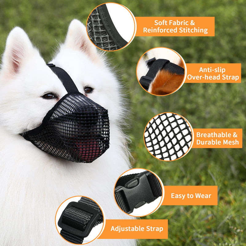 Dog Muzzle Soft Nylon Muzzle - Adjustable Breathable Mesh Muzzle , Dog Mask , Mouth Cover for Anti-Biting Anti-Barking Licking (Black, Size XS) Black - PawsPlanet Australia