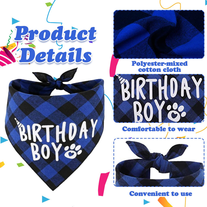 VEGCOO 6 Pcs Dog Birthday Party Supplies Cute Dog Birthday Bandana Set, Dog Happy birthday Banner Dog Birthday Balloons Dog Bow Tie Collar Pet Hair Remover for Boys Birthday Decorations(Blue) A - PawsPlanet Australia