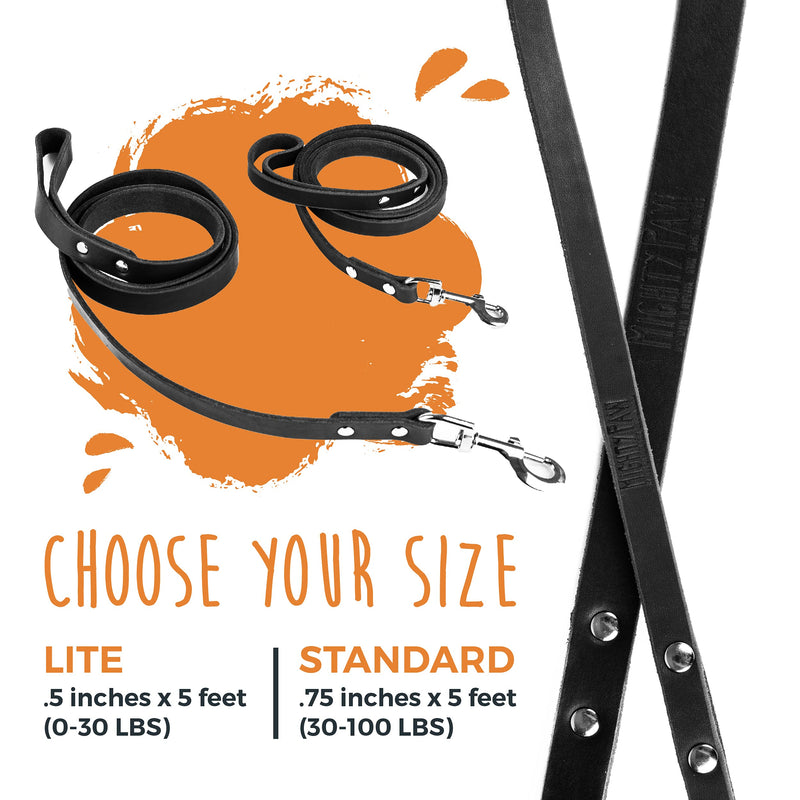 Mighty Paw Leather Dog Leash | 5 ft Leash Super Soft Distressed Real Genuine Leather- Premium Quality, Modern Stylish Lead. Perfect for Small, Medium and Large Pets Lite 1 - 30 lbs Black - PawsPlanet Australia