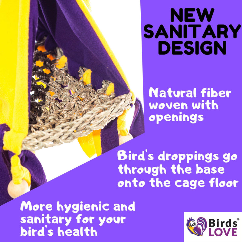 Birds LOVE Fun Bird Hut Bed Tent for Small or Medium Birds, Partially Open Base Allows Dropping to Go Through to Bird Cage, Lovebirds Conures Senegals Parakeets Caiques Cockatiels - Choose Size MD - 9" l x 5" w x 6" h - PawsPlanet Australia