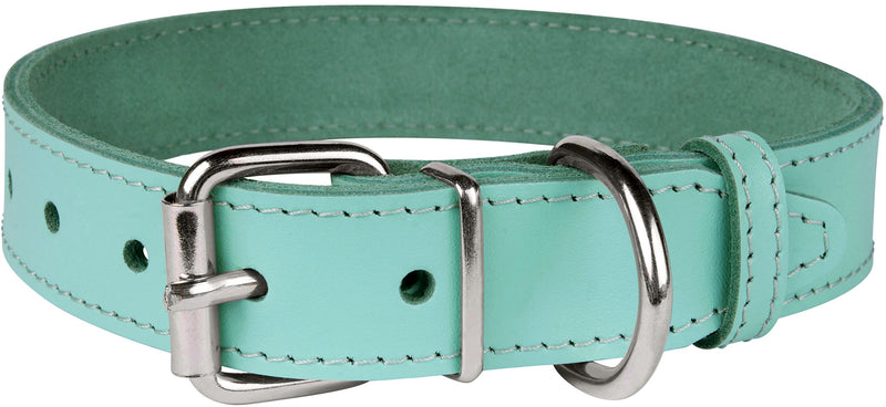 [Australia] - BRONZEDOG Handmade Genuine Leather Dog Collar, Puppy Leather Collar for Dogs, Small Medium Large, Pink Red Blue Green Turquoise White Yellow Neck Size 13" - 15" 