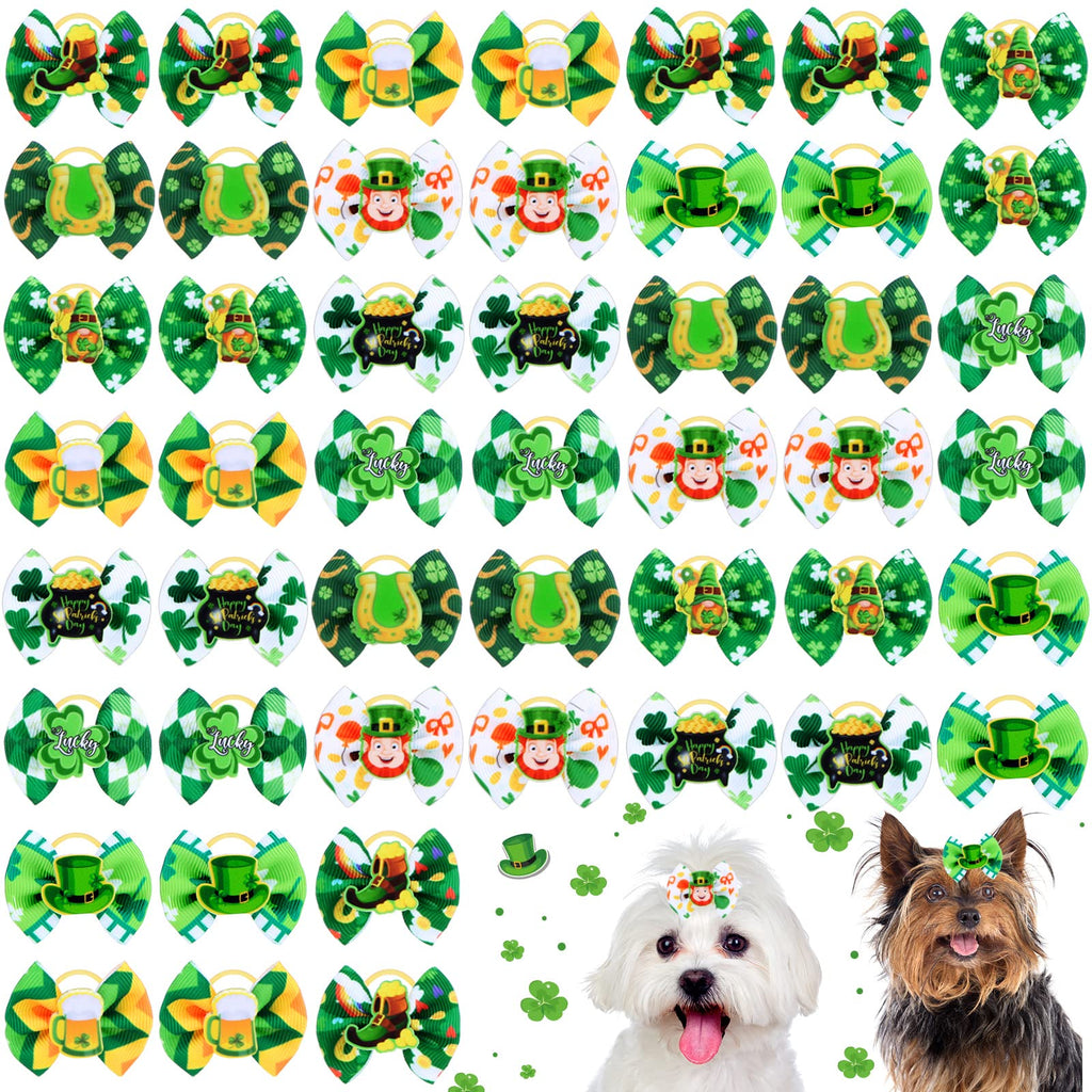48Pcs/24Pair St. Patrick's Day Dog Bows with Rubber Bands Green Dog Hair Bows Puppy Bows Shamrock Dog Grooming Bows for Dog Puppy Girls Yorkie Pet Hair Grooming Accessories - PawsPlanet Australia