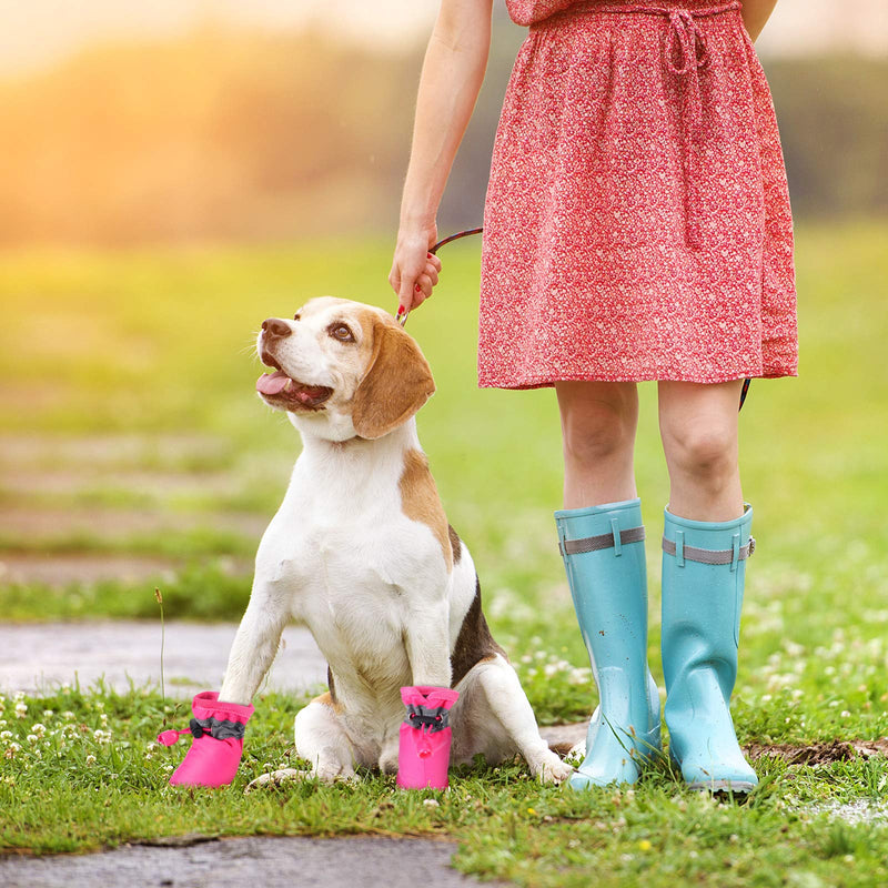 Dog Raincoat Rain Boots Set Include 1 Set Pet Raincoat and 2 Sets Waterproof Pet Boots Shoes, Hooded Four-Leg Dog Jacket Puppy Rain Poncho with Reflective Stripe for Dogs (Pink, Black, Rose Red, S) Pink, Black, Rose Red Small - PawsPlanet Australia