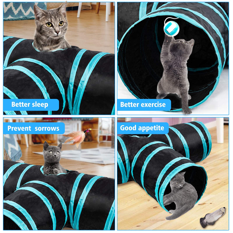 Cat Tunnel, Cat Tunnels for Indoor Cats, Tube Cat Toys 3 Way Collapsible, Kitty Tunnel Bored Cat Pet Toys Peek Hole Toy Ball Cat, Puppy, Kitty, Kitten, Rabbit Black - PawsPlanet Australia