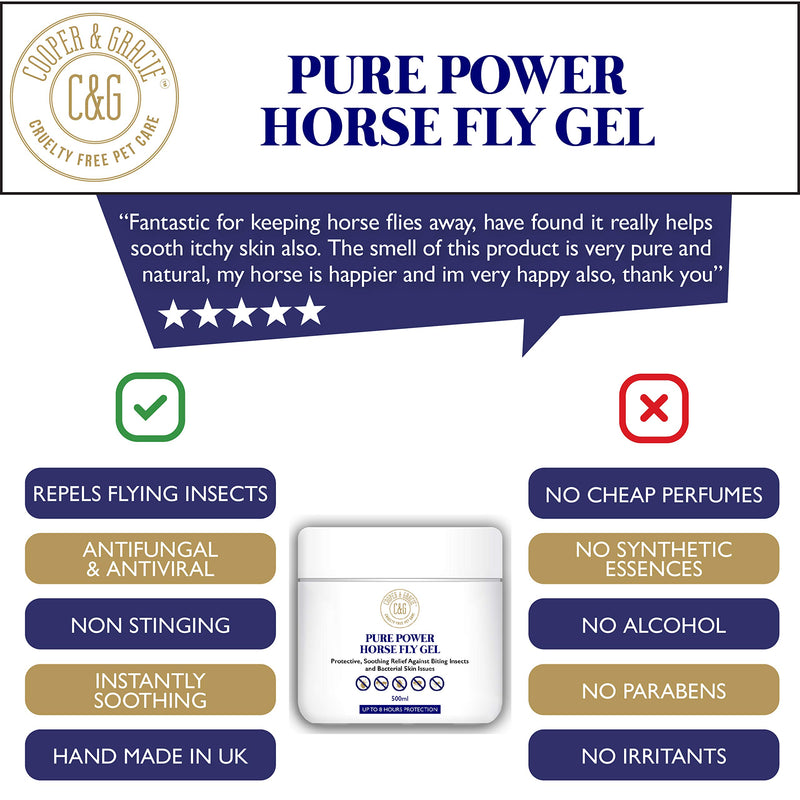 C&G Pets | Pure Power Horse Fly Gel | Repels Biting Insects | Soothes and Hydrates itchy Skin | 8 Hour Sweat Resistant Citronella Formula | 100% Organic And Natural 500ml - PawsPlanet Australia