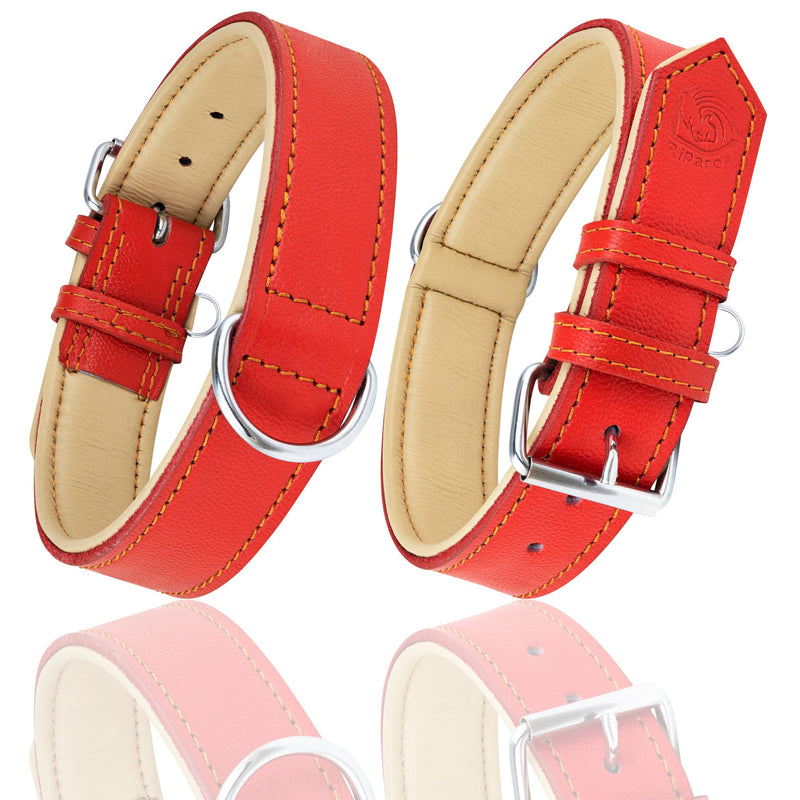 Riparo Genuine Leather Adjustable K-9 Dog Collar with Additional Reinforcement (XXL: 5CM Wide for 60.9CM - 73.7CM Neck, Red) XXL - PawsPlanet Australia