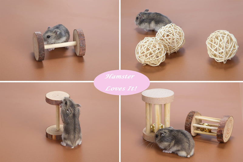 PD Hamster Chew Toys for Teeth, Natural Wood Dumbbells Exercise Bell Roller Molar Toys for Rabbit Bunny Chinchilla Guinea Pig Gerbils Groundhog Squirrels Style 1 - PawsPlanet Australia