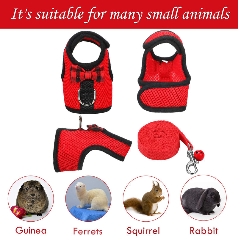 [Australia] - SATINIOR 2 Pieces Soft Small Pet Harness Pet Walking Vest with Bowknot Bell Breathable Puppy Harness Nylon Pet Leash Vest Set for Bunny, Ferret, Rats, Iguana, Hamster S Black, Red 