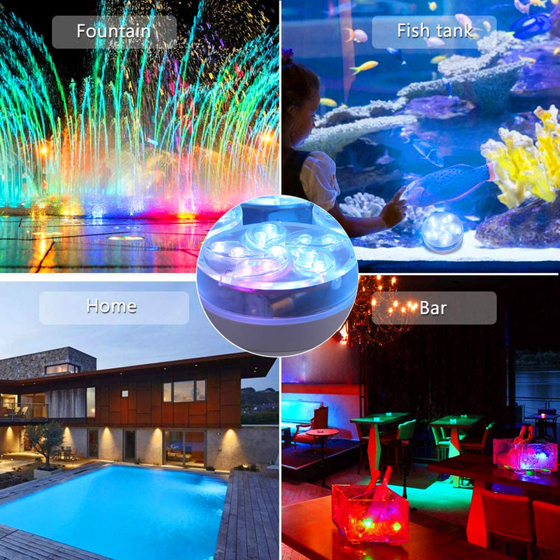 Pond Lights Underwater 2 Packs,Waterproof Led Lights Battery Powered,Hot Tub Lights with RF Remote,Bath Lazy Spa Lights with Suction Cups,Submersible Swimming Pool Lights for Home Decor,Tub,Fish Tank 2pcs - PawsPlanet Australia