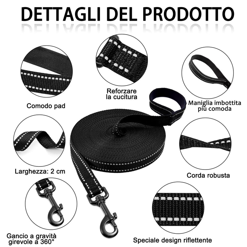 COMSLE drag leash for dogs, 3 m / 5 m / 10 m / 15 m / 20 m, robust long dog leash, reflective training leash with padded handle and hand strap, training leash for small to large dogs - PawsPlanet Australia