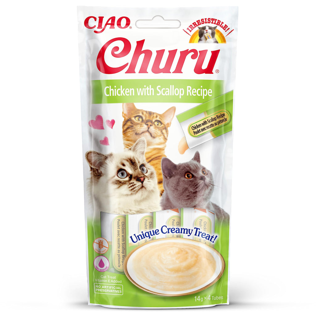 INABACIAO Churu Sticks - Cat treat for hand feeding - Delicious, lickable cat snacks - Chicken and scallops, 1 pack / 4 sticks 14 g (pack of 4) - PawsPlanet Australia