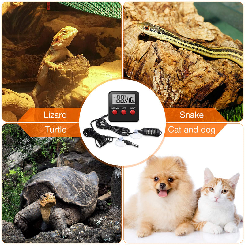 Weewooday 2 Pieces Digital Reptile Thermometer Hygrometer with Probes Terrarium Reptile Humidity Gauge Indoor Outdoor Digital Pet Temperature and Humidity Gauge for Reptiles Terrarium Pet Keeping - PawsPlanet Australia