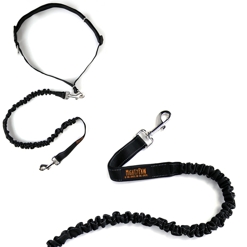 Mighty Paw Hands Free Dog Leash | Premium Runners Pet Lead and Adjustable Hip Belt. Lightweight Reflective Bungee System for Training, Walking, Jogging, Hiking and Running. 36 inch Black - PawsPlanet Australia