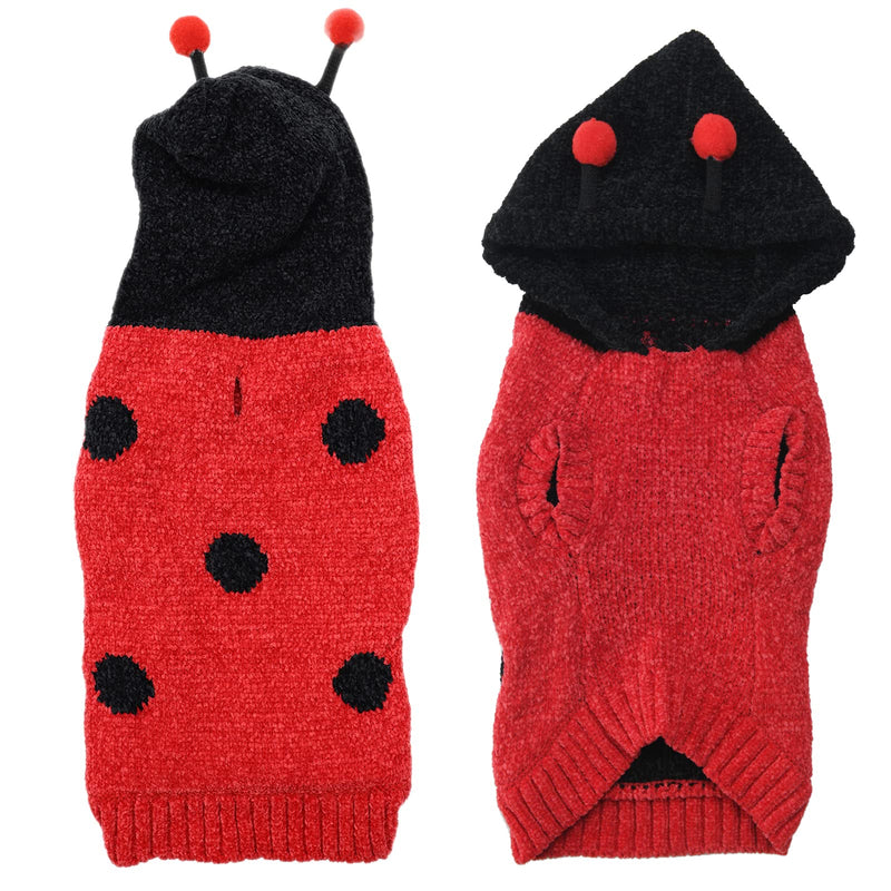 ABRRLO Red Hooded Jumper For Dogs Soft Warm Puppy Cat Hoodies Winter Pet Sweater Clothes Knitwear Coat French Bulldog Pug Apparel (Red beetle,XS) X-Small Red beetle - PawsPlanet Australia