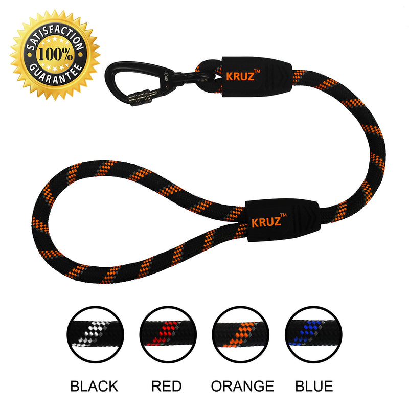 [Australia] - Kruz PET Traffic Short Dog Leash with So' Silicone Grip Black 1/2"x 20" 