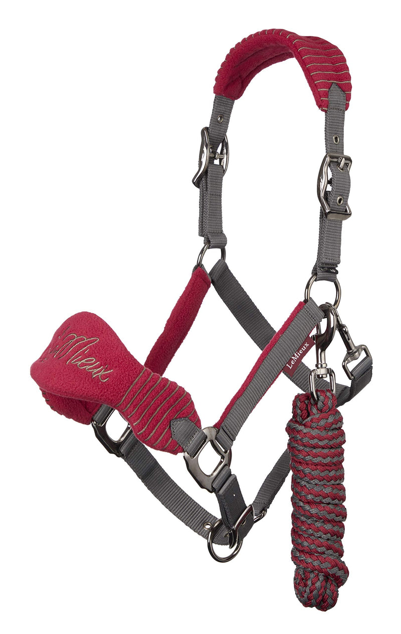 LeMieux Vogue Fleece Headcollar and Leadrope Halter Cob Mulberry - PawsPlanet Australia