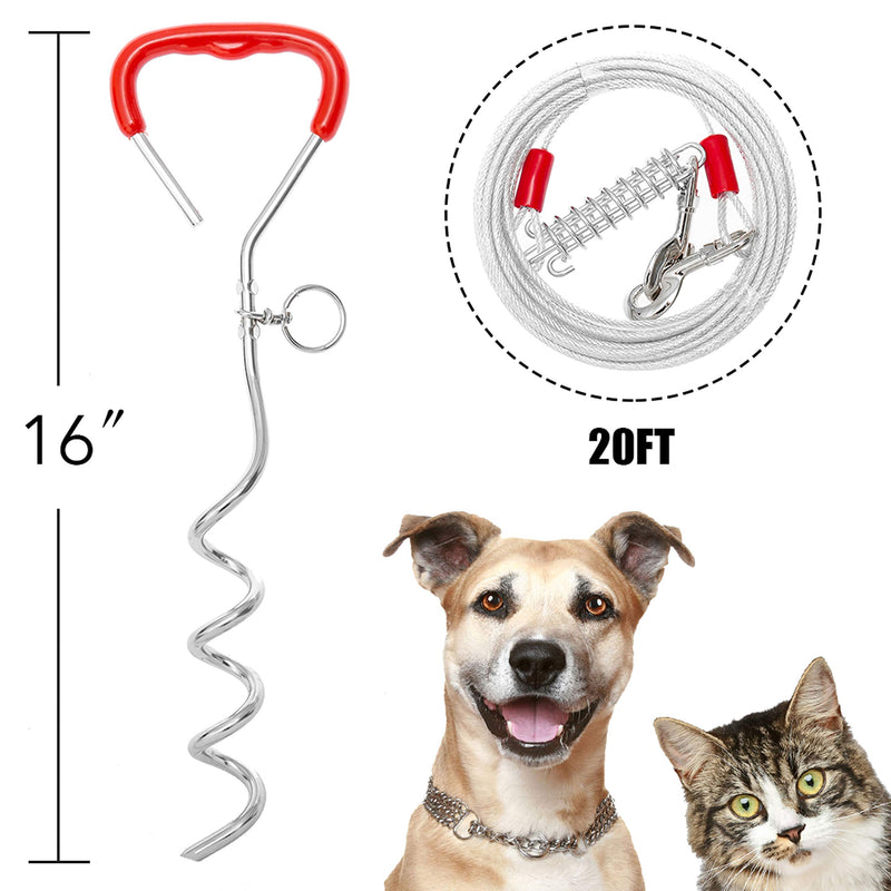 Dog Tie Out Cable and Stake - Heavy Duty Anti-rust Stake 20FT / 30FT Long Dog Leash with Buffer Spring - Playing/Training in the Yard, Running, Hiking, Camping Outdooor - for Small, Medium, Large Dogs - PawsPlanet Australia