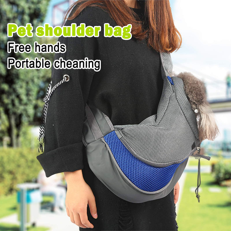 Pet Sling Carrier, Hands-Free Small Pet Carrier for Small Dogs and Cats up to 5kg, Breathable Mesh Dog Sling Carrier with Adjustable Shoulder Strap for Outdoor and Travel (Blue) blue - PawsPlanet Australia