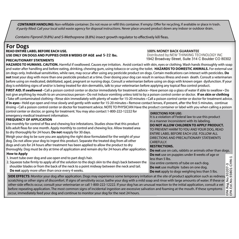 Flea and Tick Prevention for Dogs, Small Dog Flea & Tick Control with Fipronil, Long-Lasting and Fast-Acting Topical Flea & Tick Treatment Drops for Puppies, 5 to 22 lbs, 6 Doses 5-22lbs - PawsPlanet Australia