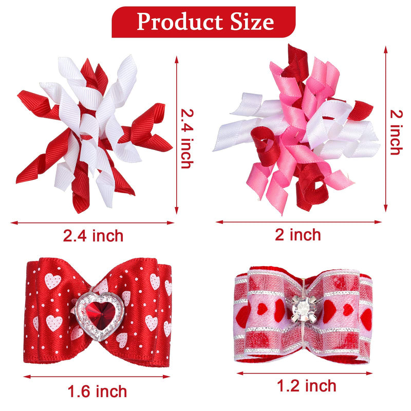 Chuangdi 16 Pieces Valentine's Day Dog Hair Bows Dog Curve Bows Puppy Topknot Hair Bows Mixed Styles Pet Cat Puppy Rhinestone Hair Bows with Rubber Bands Grooming Accessories - PawsPlanet Australia