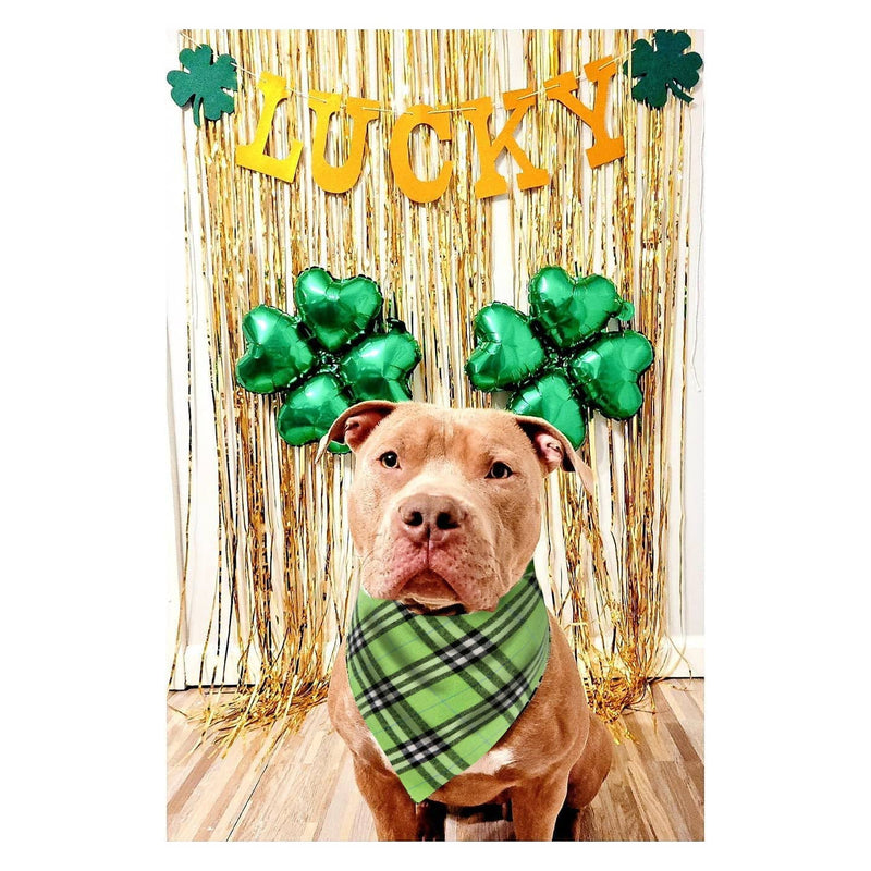 2Pack St Patricks Day Dog Bandana, Green Plaid Dog Bandana with Shamrock Pattern - PawsPlanet Australia