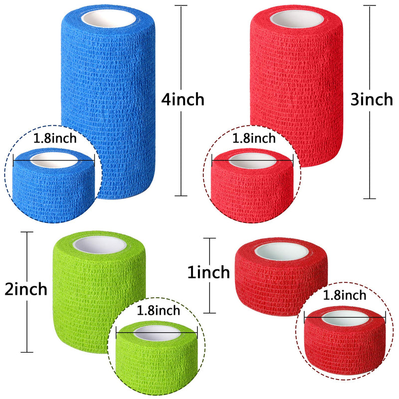 5 Rolls Vet Wrap Pet Self-Adhesive Bandage Cohesive Tapes for Animals (Blue or Orange+Green+Red) 4inch+3inch+2inch+1inch - PawsPlanet Australia