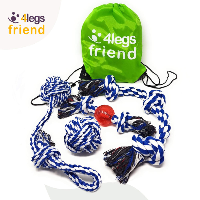 4LegsFriend Rope Toys for Large Dogs & Puppies 4-Pack – Natural Cotton Rubber Tug-of-War Toy Set – Tough Dog Toys for Aggressive Chewers Improve Dental Hygiene – Machine-Washable Dog Rope Toy Ropes - PawsPlanet Australia