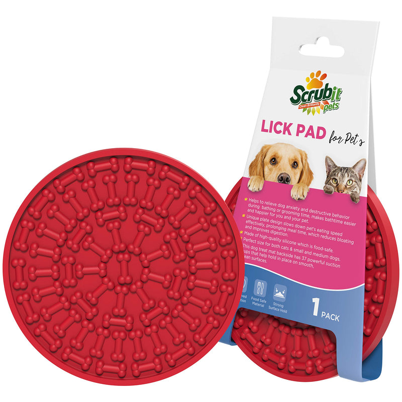 SCRUBIT Dog Lick Mat - Pet Fun & Anxiety Distraction Device - Peanut Butter Licking Pad Works as Slow Feeder Treat Bowl - Suction Cups Attach to Wall for Bathing & Grooming Pets - Puzzle Training Toy 1 Pack - PawsPlanet Australia