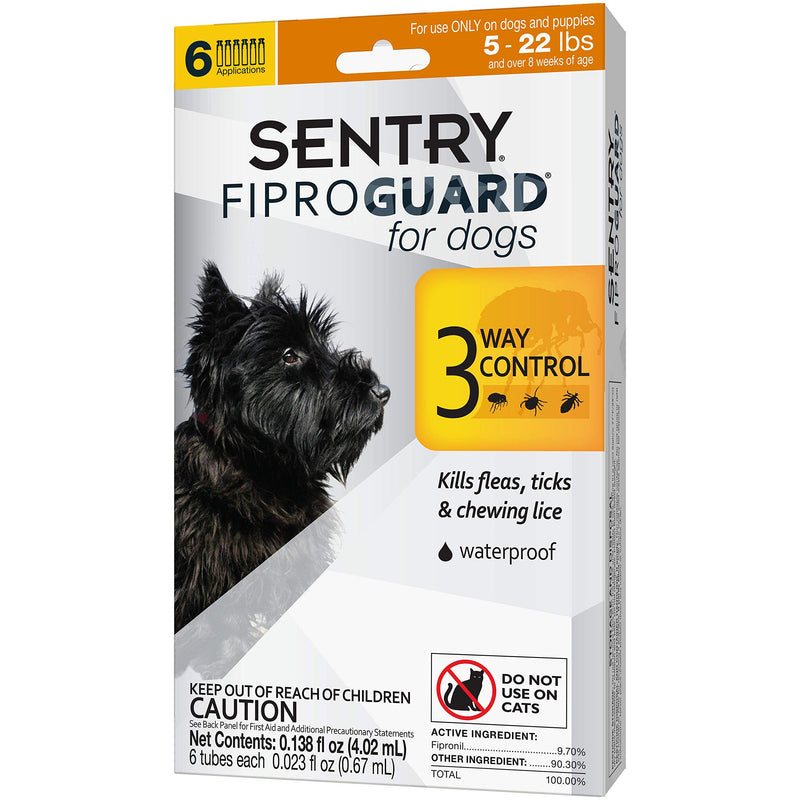 SENTRY Fiproguard for Dogs, Flea and Tick Prevention for Dogs (5-22 Pounds), Includes 6 Month Supply of Topical Flea Treatments - PawsPlanet Australia