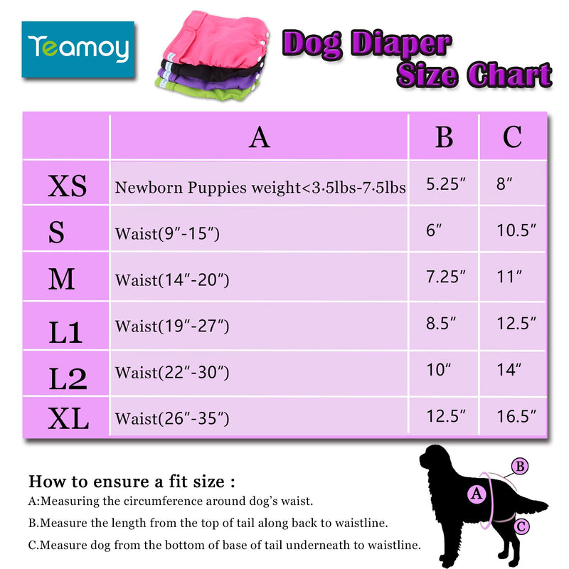 [Australia] - Teamoy Reusable Female Dog Diapers with Removable Pads(Pack of 4), Washable Doggie Diaper Wraps for Female Dogs, Super-Absorbent, Comfortable and Stylish M(Fit 14"-20" Waist) Black+ Purple+ Green+ Rose Red (4pcs) 