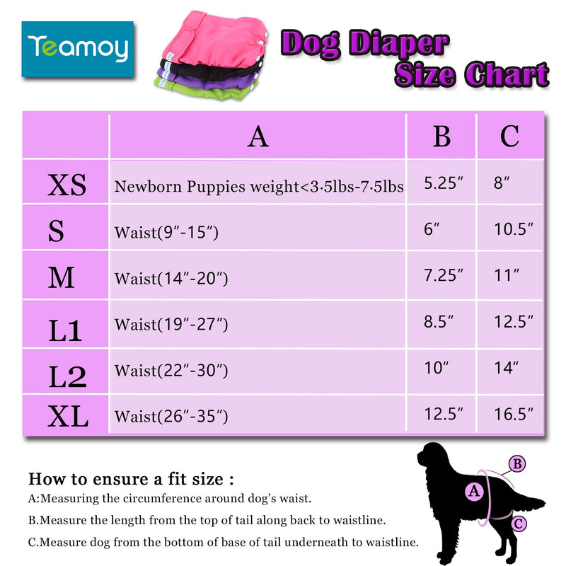 Teamoy Washable Female Dog Diapers, Reusable Doggie Diaper Wraps for Female Dogs, Super-Absorbent and Comfortable XS(Fit Newborn Puppies) Black+ Purple+ Green+ Rose Red (4pcs) - PawsPlanet Australia