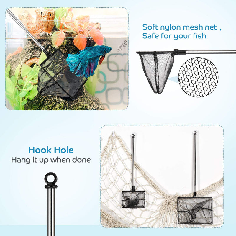 [Australia] - Mesh Fish Tank Net Aquarium Fish Net 4 Inch and 6 Inch Stainless Steel Fish Net with Extendable 12.5-27.5 Inch Long Handle Fish Catch Nets Fish Tank Aquarium Accessories 