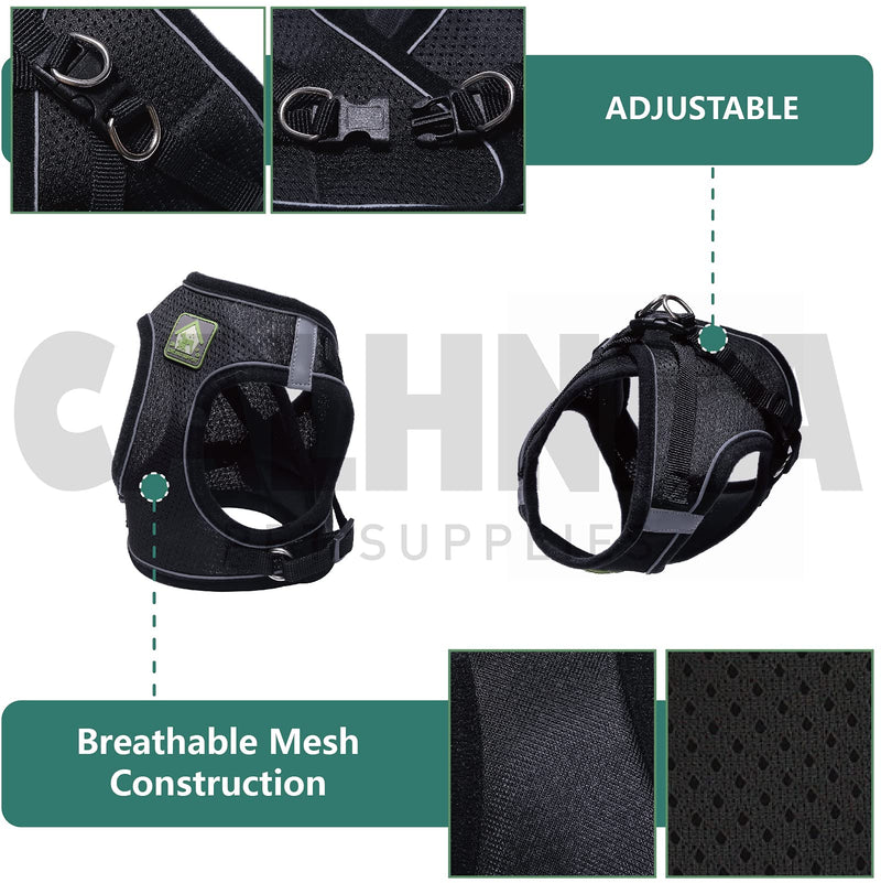 Dog Harnesses for Small Pets-Adjustable Dog Vest Harness with Reflective- Dual Flexible Breathable Cat Harness for All-Weather, with Dog Poop Bag Holder and Leash(Black, S) S (chest 11.8-13.3'') Black - PawsPlanet Australia