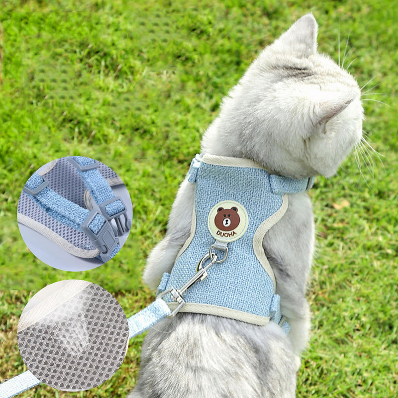 Breathable Rabbit Harness with Leash, Pack of 2 Adjustable Soft Rabbit Harness, Rabbit Harness, Rabbit Harness for Small Animals, Rabbit, Hamster, Cat, Outdoor (Blue, Grey) - PawsPlanet Australia