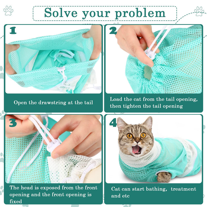 2 Pieces Cat Bathing Bag Detachable Cat Shower Net Bag Breathable Cat Grooming Bag Anti-Bite and Anti-Scratch Cat Puppy Cleaning Shower Bag for Bathing Nail Trimming Feeding, Green and Gray - PawsPlanet Australia