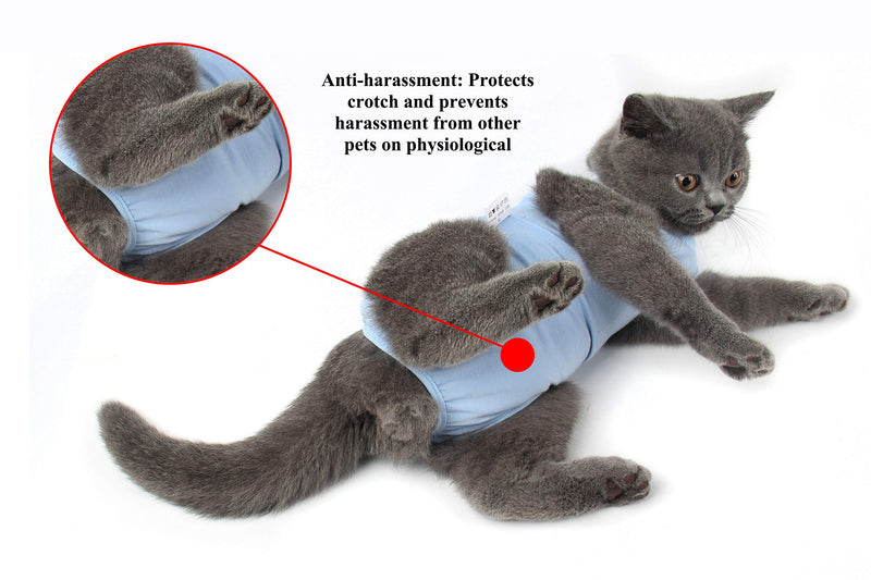 Due Felice Cat Professional Surgical Recovery Suit Small Dog Onesies for Abdominal Wounds Skin Diseases After Surgery Wear E-Collar Alternative, Home Indoor Pets Shirt Blue/L L - PawsPlanet Australia