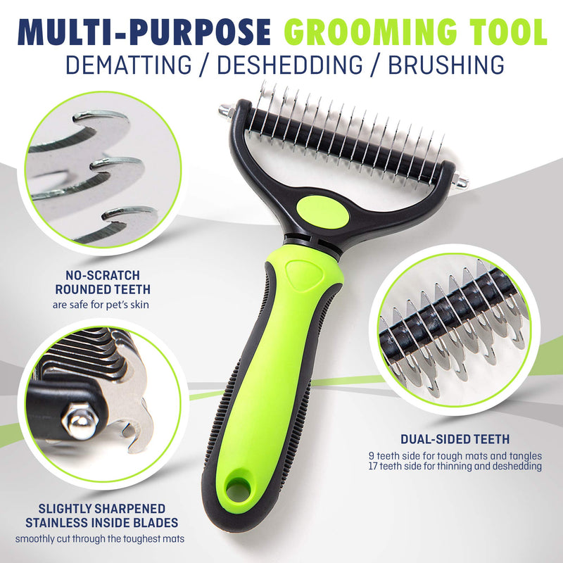 REXIPETS Pet Dematting Grooming Set- 2 Sided Undercoat Rake + Grooming Comb for Dogs, Cats & Pets- Safe and Easy Mats & Tangles Removing - PawsPlanet Australia