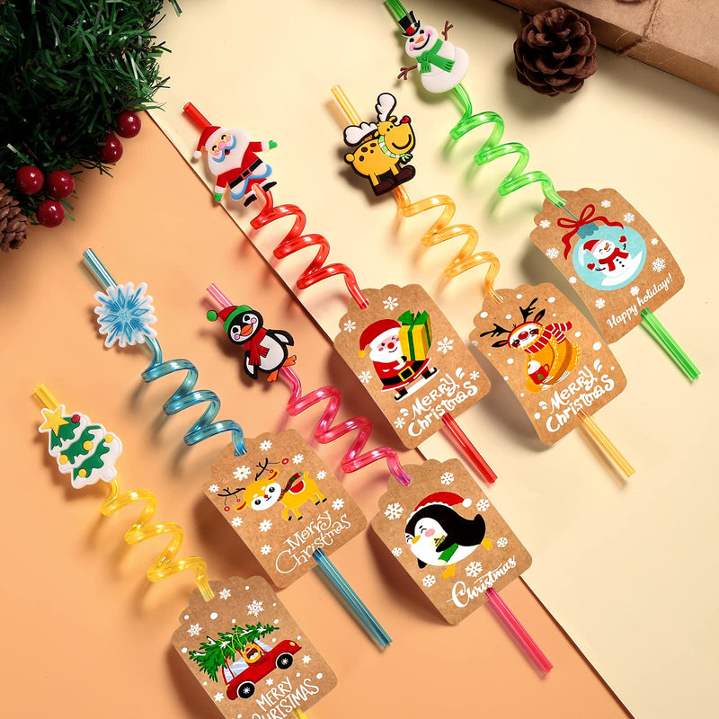 24 Christmas Party Favors Xmas Drinking Straws Goodie Gifts for Kids Christmas Party Supplies with 2 PCS Cleaning Brushes - PawsPlanet Australia