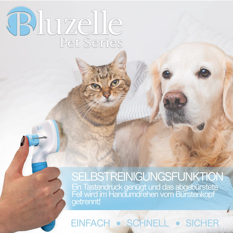 BLUZELLE animal care brush, pet brush for short hair and long hair, self-cleaning fur brush, animal hair brush, gentle cat brush, dog brush, grooming for dogs, cats etc., colour: blue blue - PawsPlanet Australia