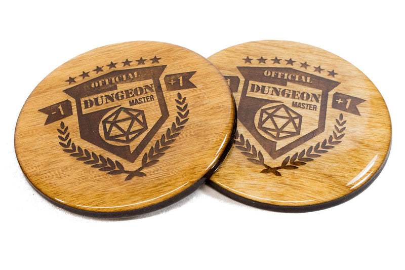 Official Dungeon Master Coasters - 3.5" Round Wood Dungeons and Dragons DnD Nerdy Barware Gift Set - PawsPlanet Australia