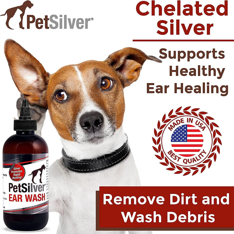 PetSilver Dog & Cat Ear Cleaner Solution | All Natural, Made with Chelated Silver | Non-Prescription Dog Ear Infection Treatment | Ear Mite & Yeast Treatment | Made in USA | 4 oz - PawsPlanet Australia