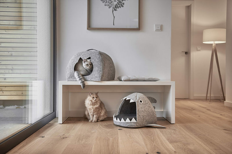 Zeller 14374 Shark Felt Cat Basket, Cat Basket, Felt, Grey, 45 x 38 x 34 cm - PawsPlanet Australia