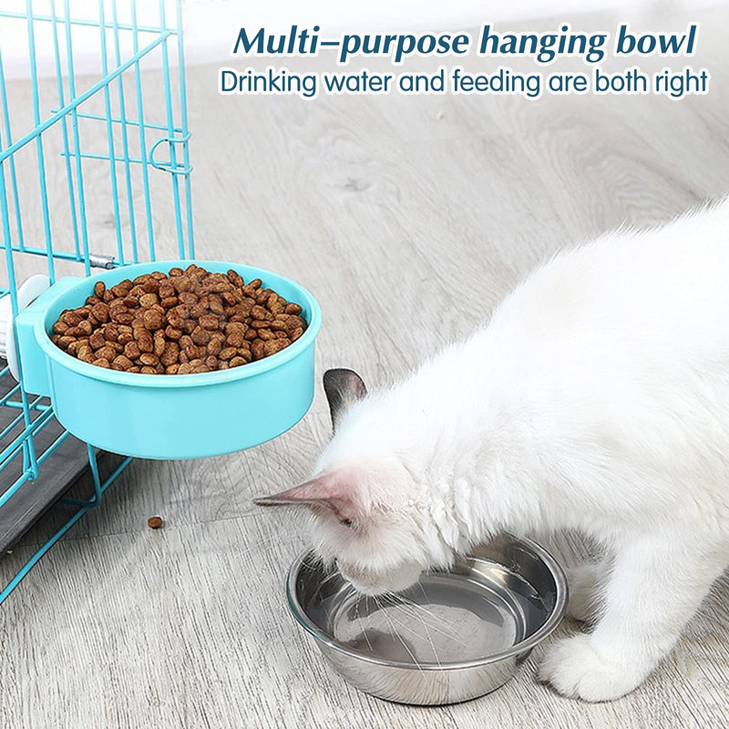 2 Pcs Pet Crate Water Bowl 2 IN 1 Pet Hanging Bowl Removable Stainless Steel Dog Bowls, Large Capacity Cat Feeding Bowls with Bolt Holder for Cats and Dogs and Other Small Animals - Blue, Pink - PawsPlanet Australia