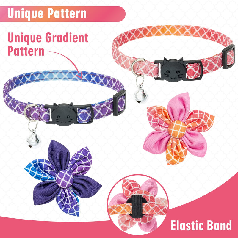 BINGPET Breakaway Cat Collar with Removable Bow Tie, 2 Pcs Adjustable Soft Cat Collars with Bell and Cute Fruit Patterns, for Kitties Daily & Holiday Wear Floral - PawsPlanet Australia