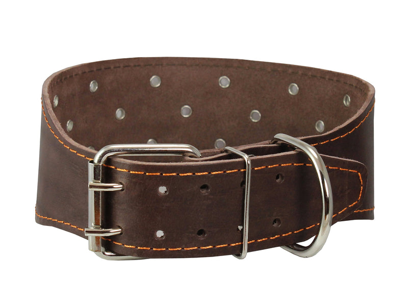 [Australia] - Dogs My Love 3" Extra Wide Heavy Duty Genuine Leather Studded Brown Leather Collar. Fits 19"-23" Neck. for Large Breeds - Boxer, Pit Bull 