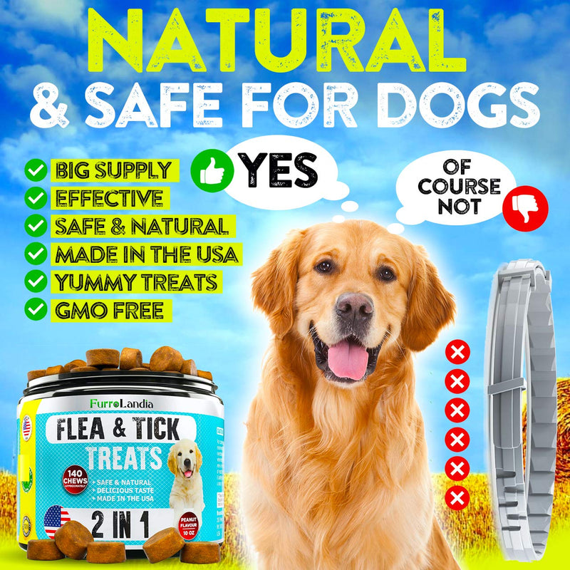 FurroLandia Chewable Flea & Tick Treats for Dogs - Natural Flea and Tick Supplement for Dogs - No Chemicals | No Mess | No Collars | USA Made - Peanut Butter Flavor - PawsPlanet Australia