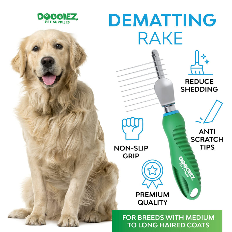 Doggiez Pet Supplies - Pet Dematting Comb for Dogs & Cats - Long Hair to Medium with Safety Edge Matted Fur Rake Blades - Undercoat Mat, Tangle & Knot Remover Grooming Tool - Detangler Rake Brush - PawsPlanet Australia