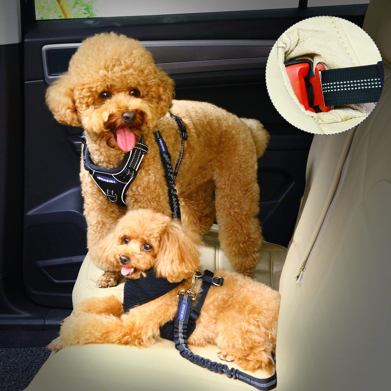 Dog Car Seat Belt 2 Pack Dog Car Harness Safety Seatbelt for Large Dogs Durable Nylon Reflective Bungee Fabric Tether with Clip to Buckle,Swivel Zinc Alloy Black - PawsPlanet Australia