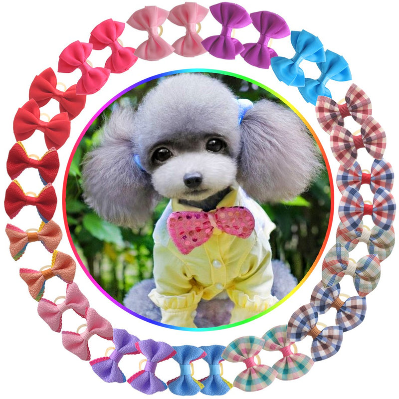 HOLLIHI 30pcs /15 Pairs Adorable Grosgrain Ribbon Pet Dog Hair Bows with Rubber Bands - Puppy Topknot Cat Kitty Doggy Grooming Hair Accessories Bow knots Headdress Flowers Set for Groomer - PawsPlanet Australia